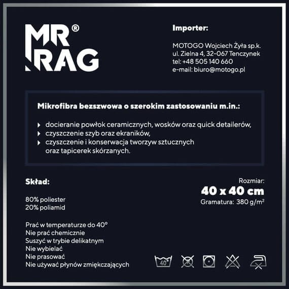MR RAG 40X40 Mikrofibra Black Edgeless 380GSM BEZSZWOWA - zestaw 12 sztuk