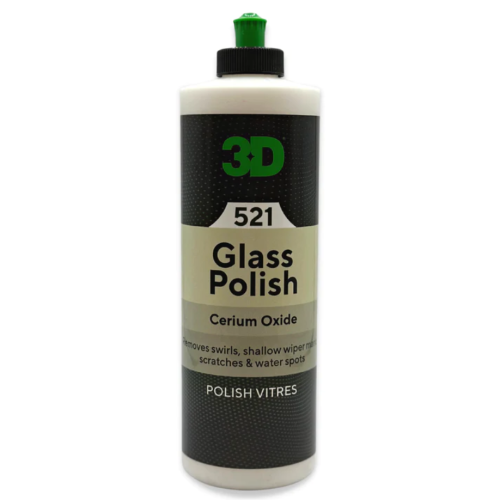 3D Glass Polish to wysokiej jakości środek do polerowania szkła, stworzony z myślą o skutecznym usuwaniu zarysowań, śladów po wycieraczkach, osadów z wody i zawirowań z szyb samochodowych.