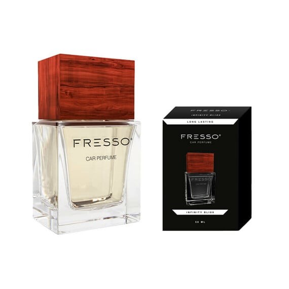 Fresso Perfumy Infinity Bliss - Perfumy do samochodu Fresso to niezwykle eleganckie i wielowymiarowe kompozycje zapachowe zawarte w pięknej szklanym flakonie z gustowną, drewnianą nasadką.